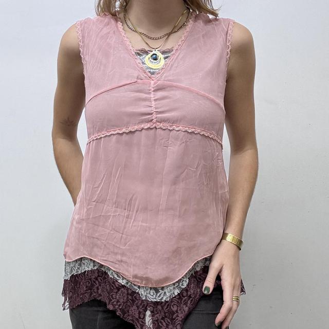 Sheer pink lace layered vest