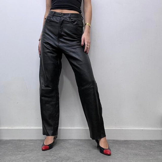 Black straight leg leather pants
