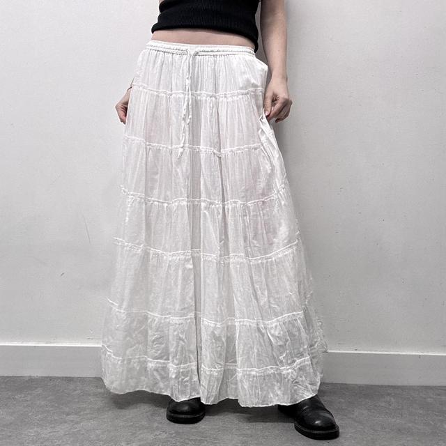 White cotton tiered maxi skirt