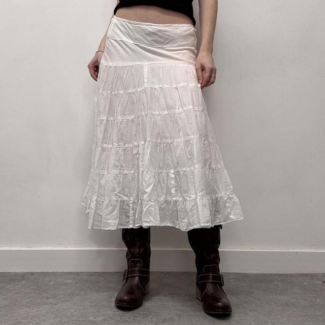 White cotton tiered midi skirt