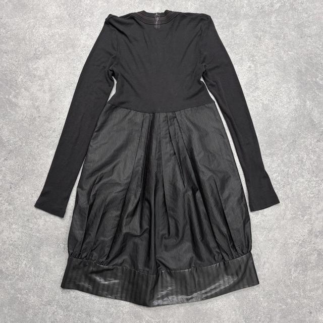 Pinstripe nylon pleated puff mini dress