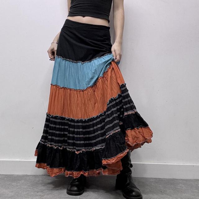 Striped flared pleated crinkle skirt