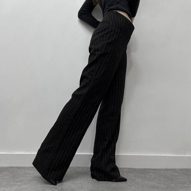 Pinstripe wide leg suit pants