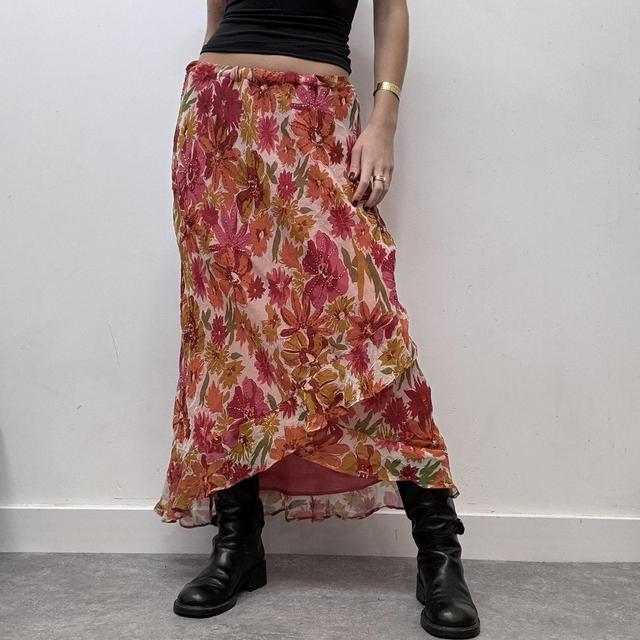 Sheer layered floral ruffle fairy maxi skirt