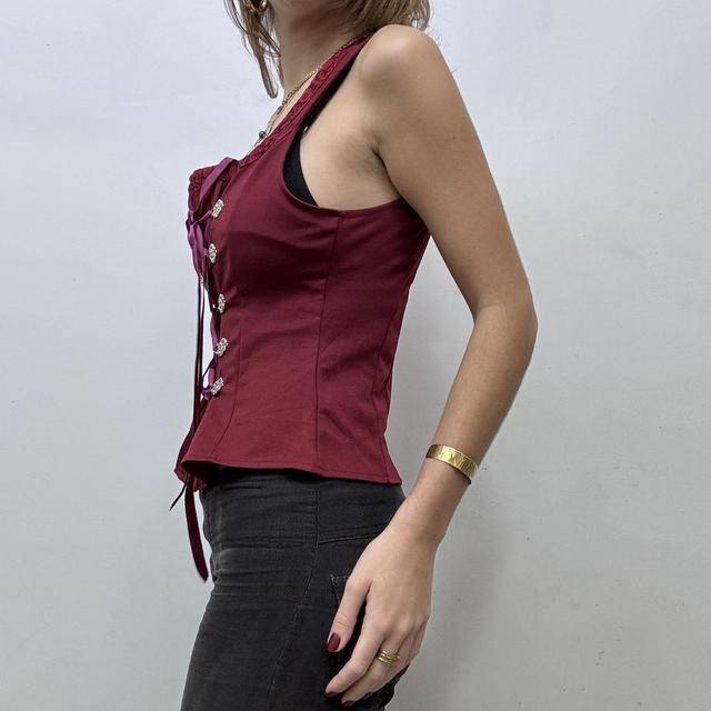 Red corset lace up bow vest