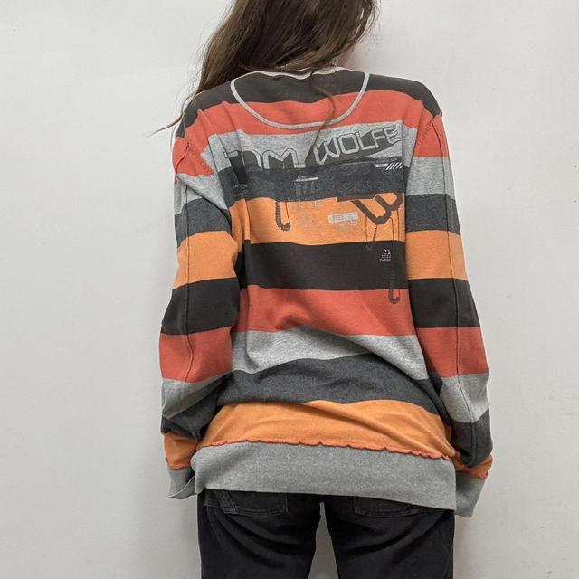 Striped asymmetric graphic jumper