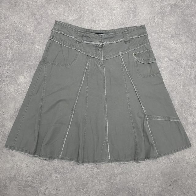 Khaki denim distressed skirt