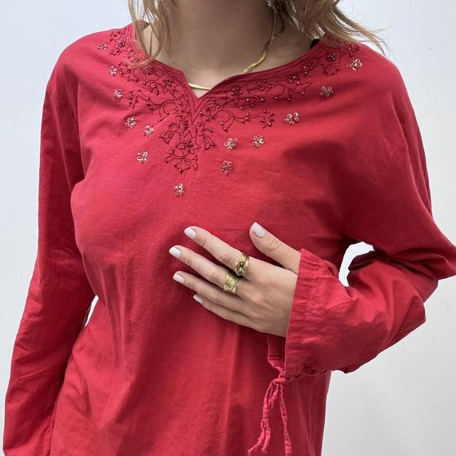 Red cotton embroidered blouse