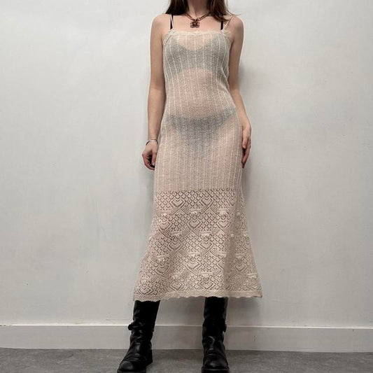 Cream knit mohair pointelle dress