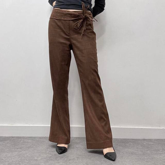 Western faux suede flared trousers