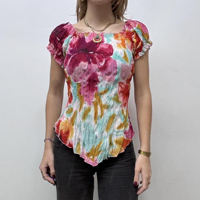 Crikle watercolour floral printed top