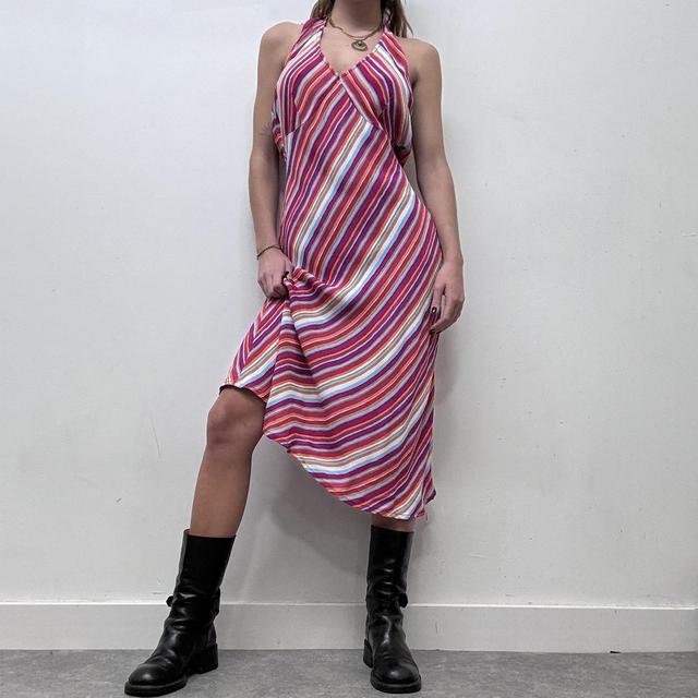 Pinstripe pink y2k halter dress