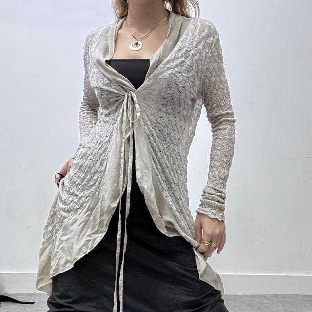 Sheer knitted asymmetric wrap cardigan
