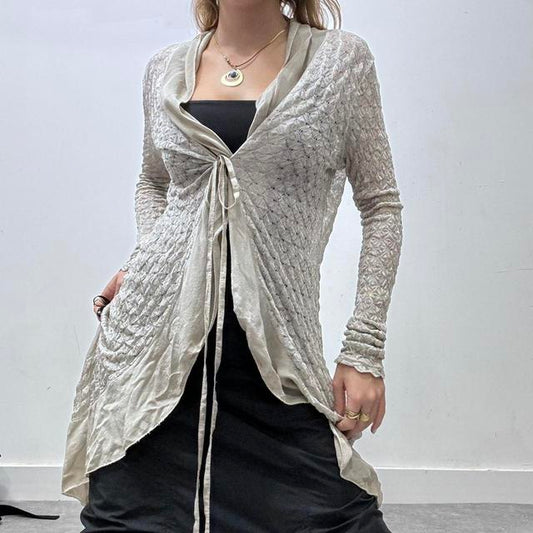 Sheer knitted asymmetric wrap cardigan