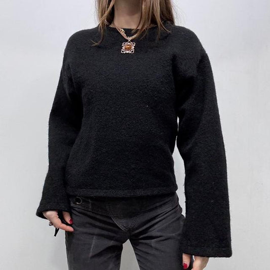 Black boiled wool boxy slouchy knit jumper