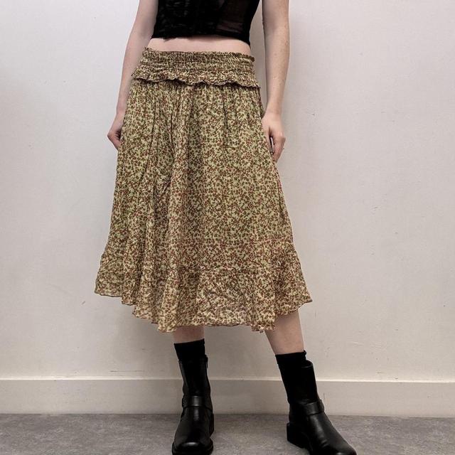Green floral summer skirt