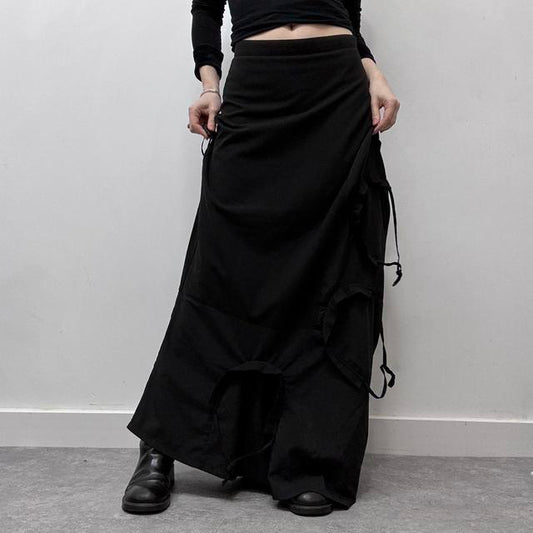 Black asymmetric grunge gathered skirt