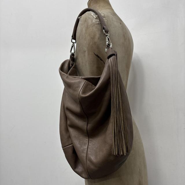 Brown leather slouchy tassel bag
