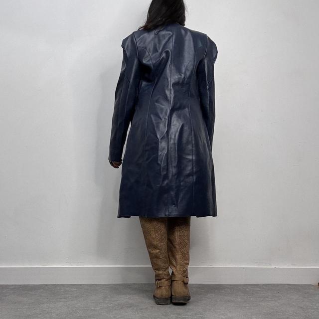 Blue leather archival trench jacket
