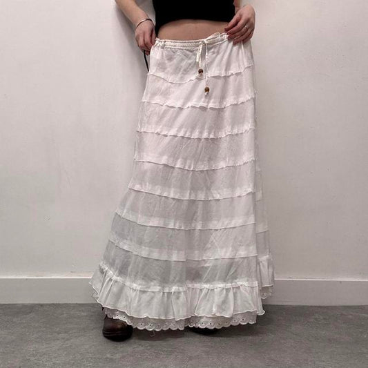 Lace layered tiered maxi skirt
