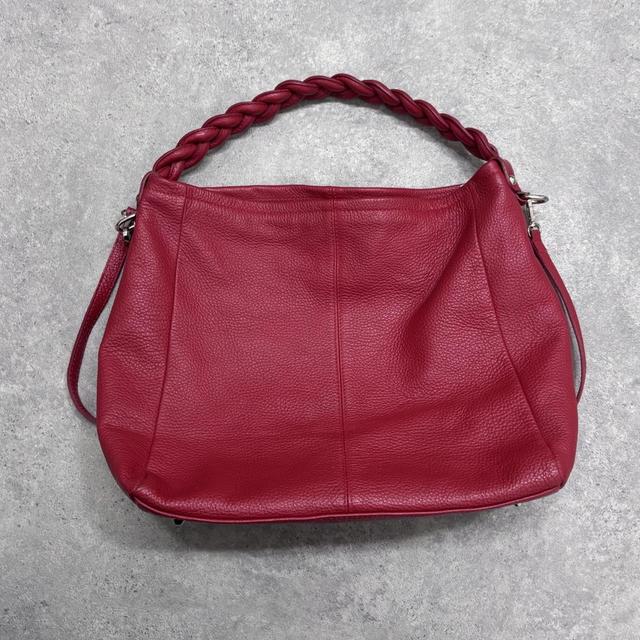 Red leather slouchy woven bag