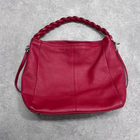 Red leather slouchy woven bag