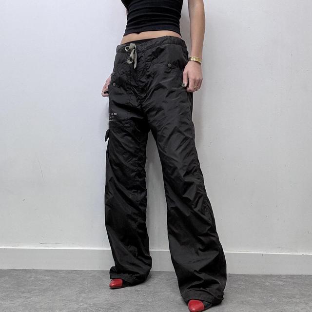 Black tech oversized diesel wide leg trousers