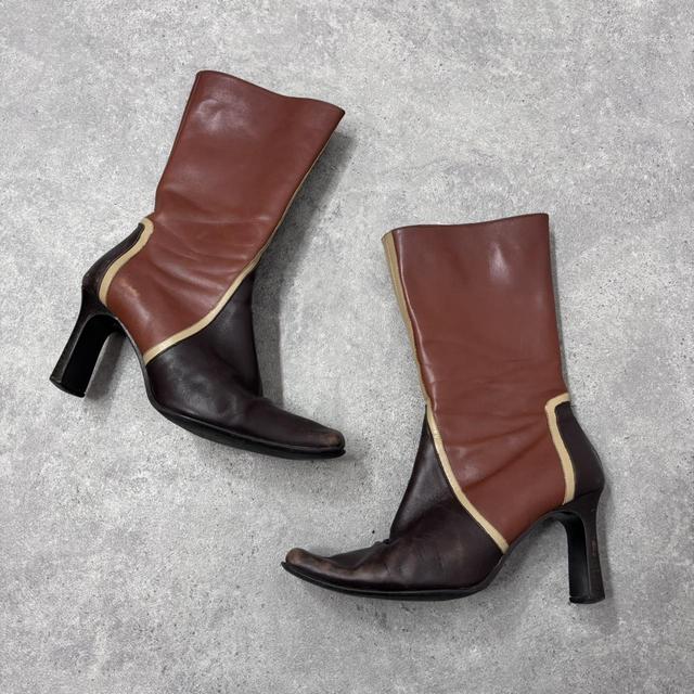 Brown leather heel boots