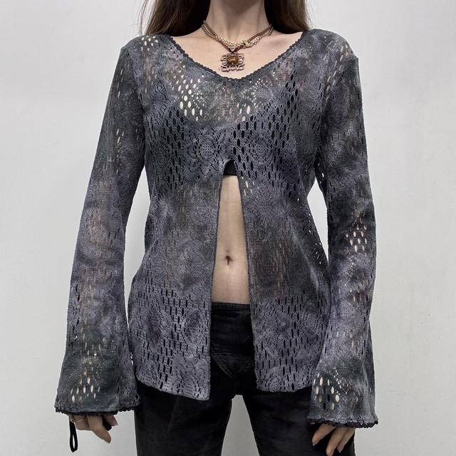 Distressed lace ultra flare top