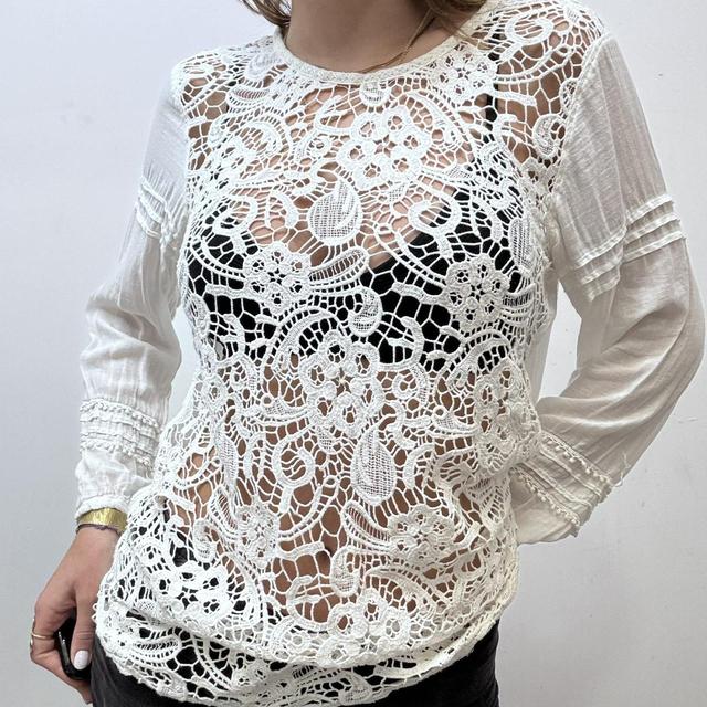 Sheer white crochet lace blouse