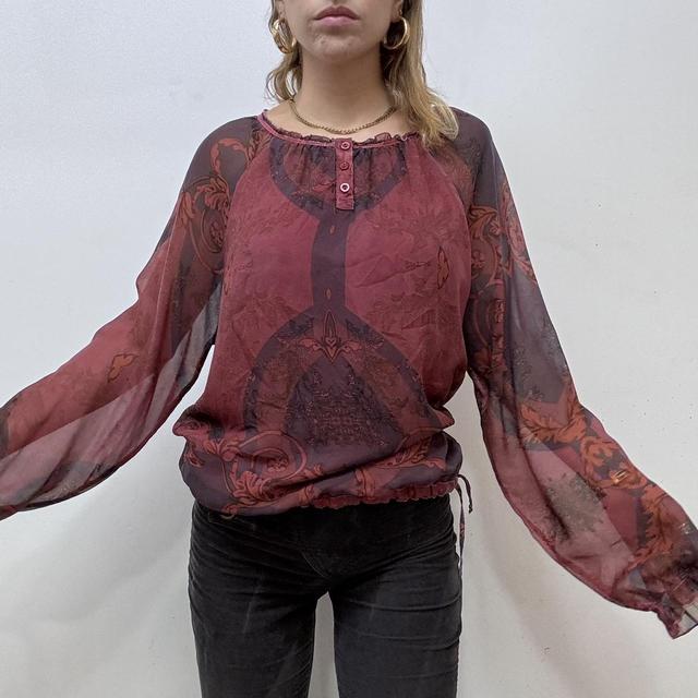 Sheer red paisley boho shirt