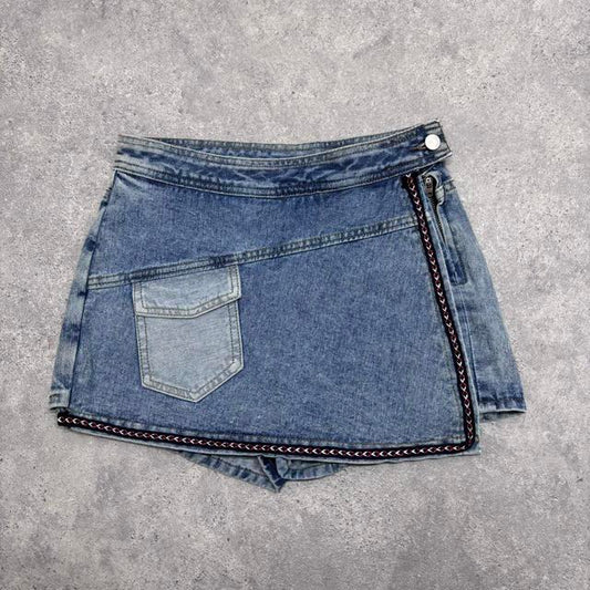 Asymmetric denim skort