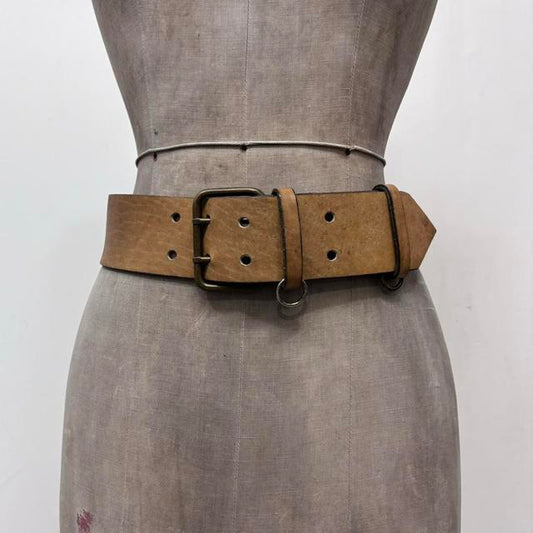 Chunky oversized brown leather belt