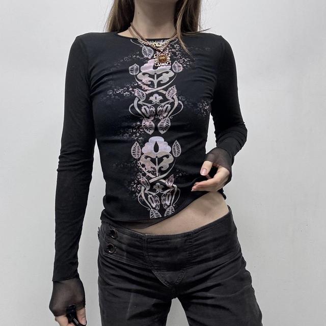 Black sheer mesh patterned shirt