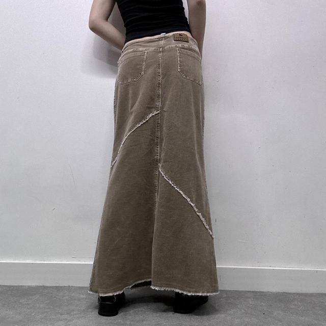 Tan cord distressed maxi skirt