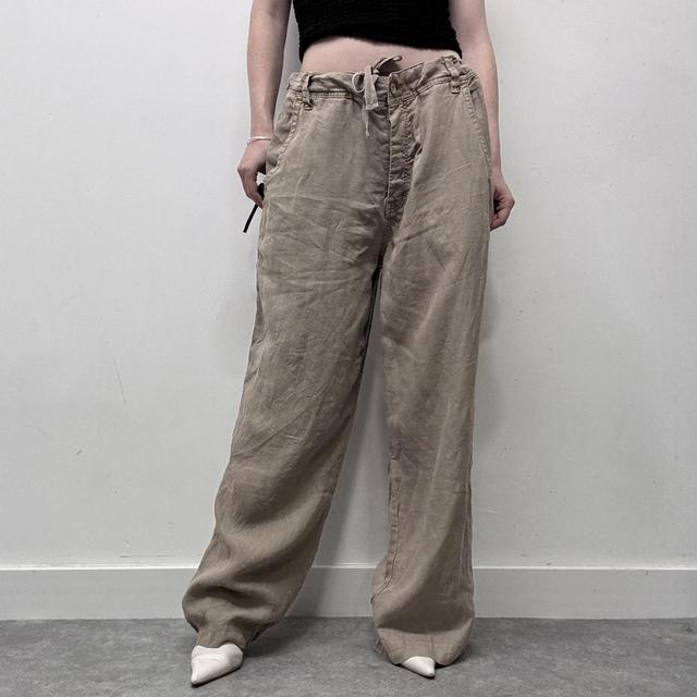 Brown linen wide oversized trousers
