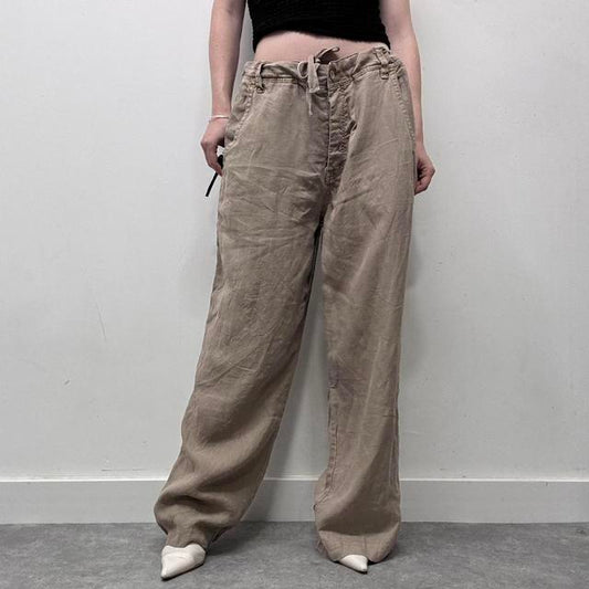 Brown linen wide oversized trousers