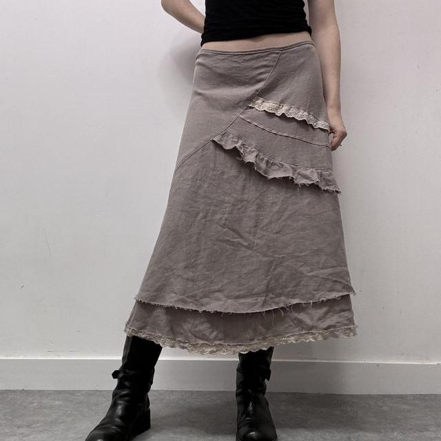 Linen distressed lace skirt