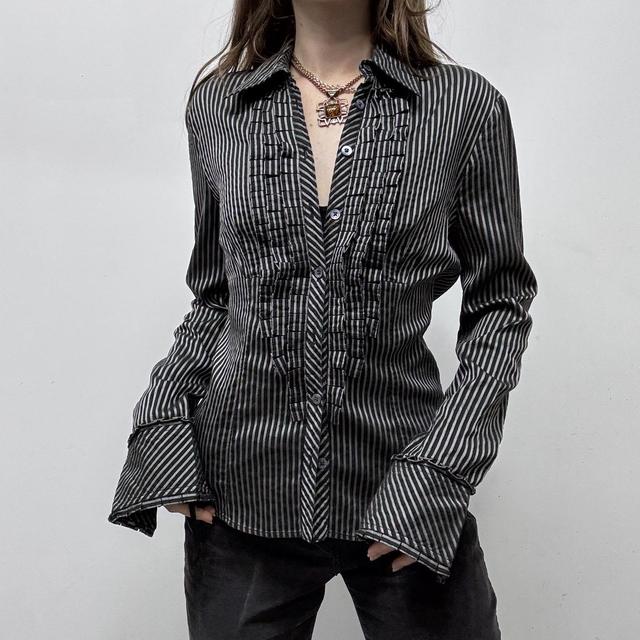 Pinstriped silky fitted shirt