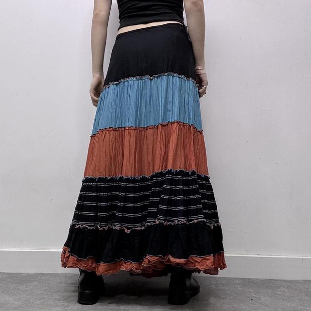 Striped flared pleated crinkle skirt