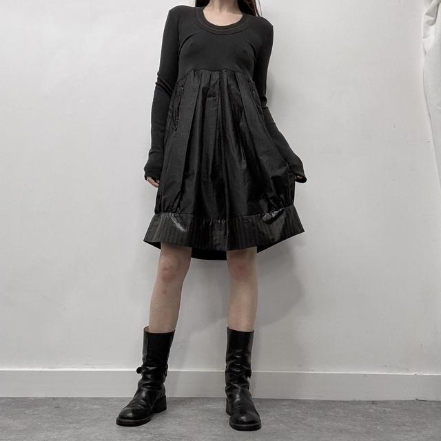 Pinstripe nylon pleated puff mini dress