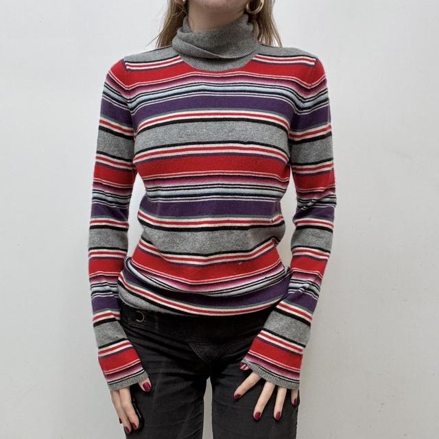 Cashmere strip jumper roll-neck