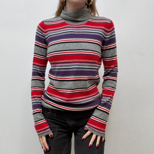Cashmere strip jumper roll-neck