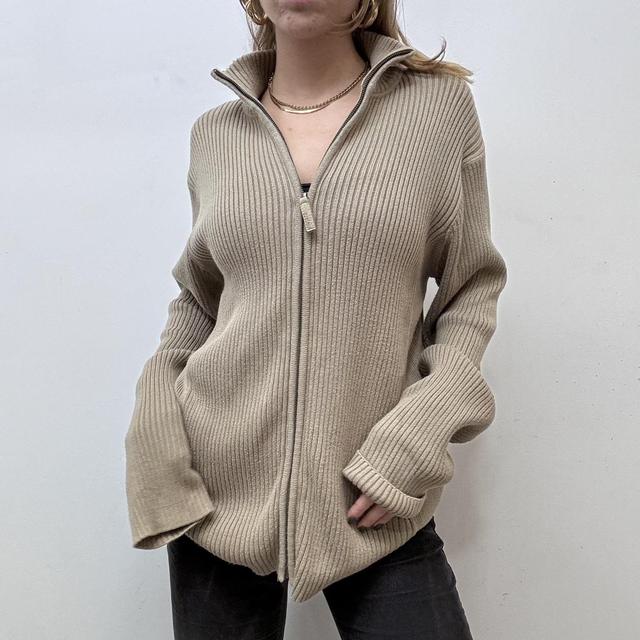 Brown slouchy ribbed cardigan