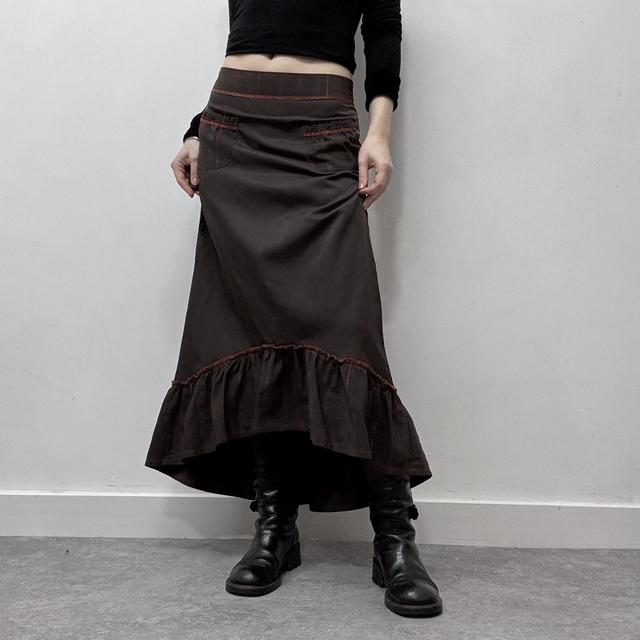 Brown flared tech maxi skirt