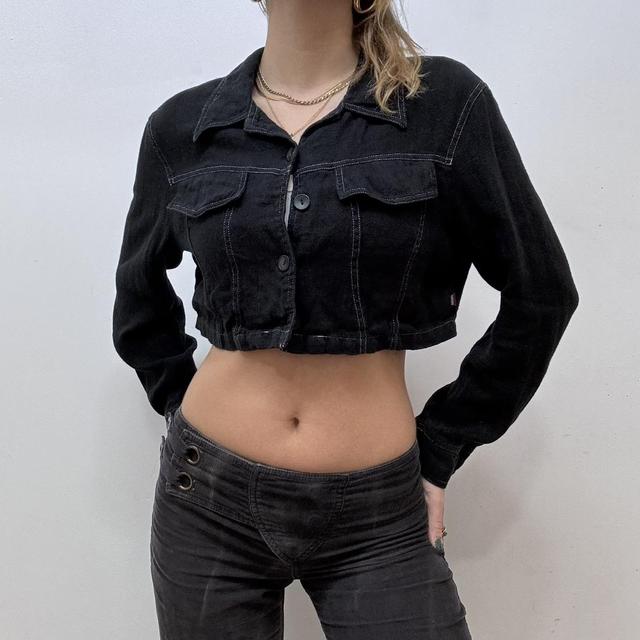 Cropped black linen jacket