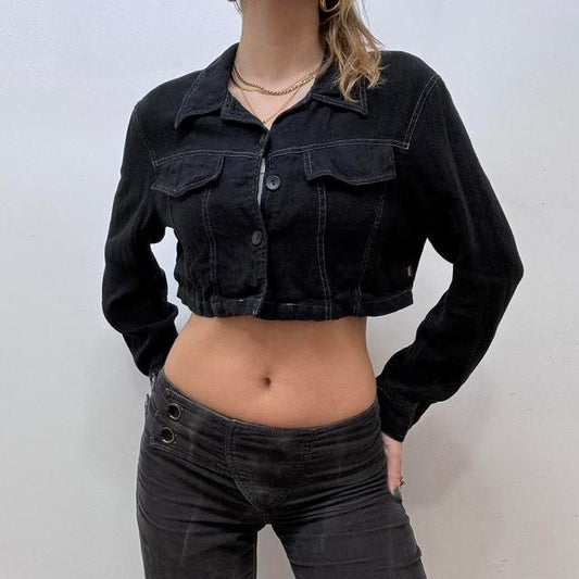 Cropped black linen jacket