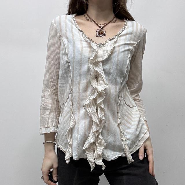 Pinstripe ruffle flared shirt