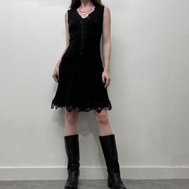Black silk lace midi dress