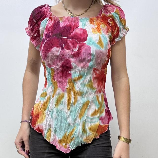 Crikle watercolour floral printed top